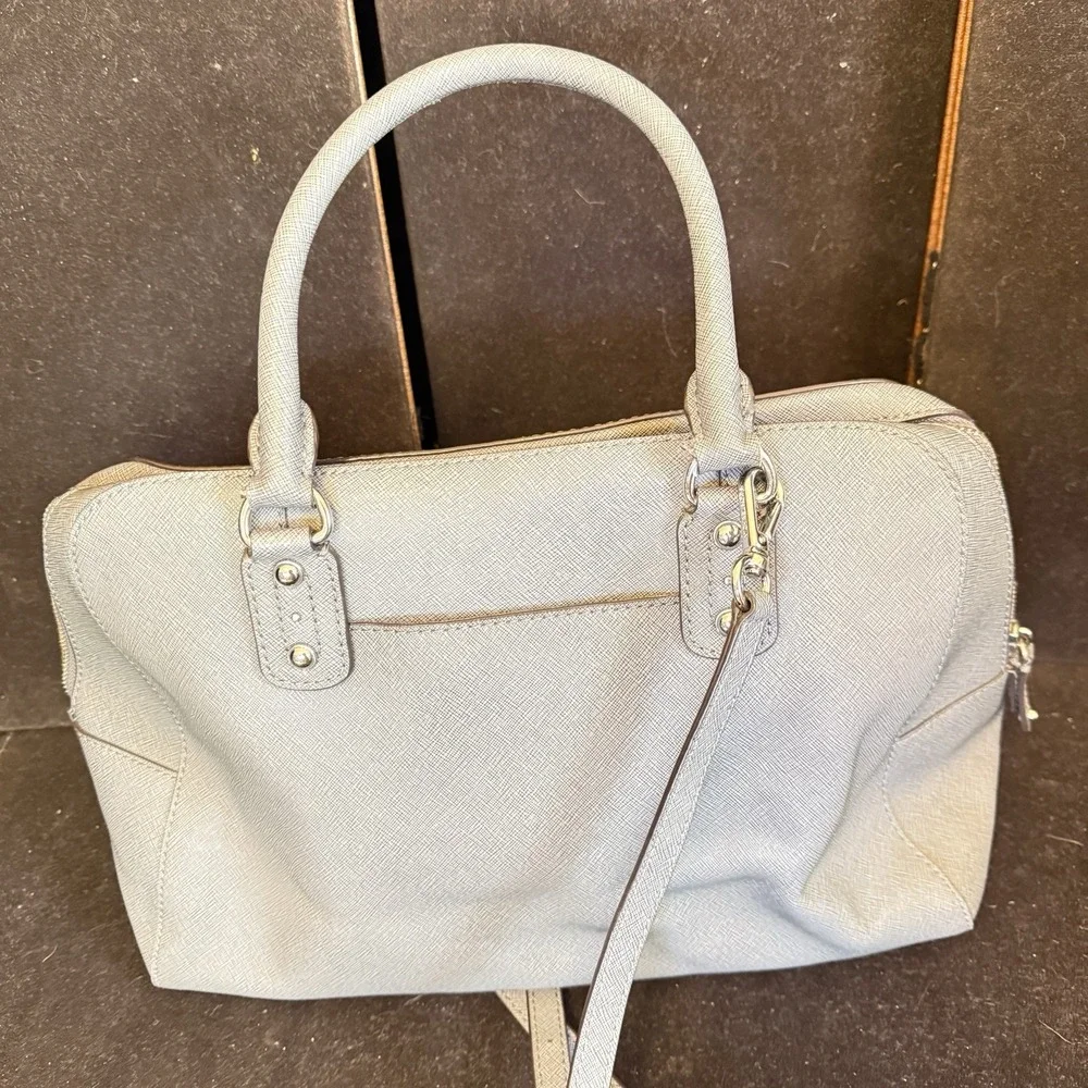 Michael Kors Gray Saffiano PVC Satchel Crossbody Bag MK Charm, MK Handbag